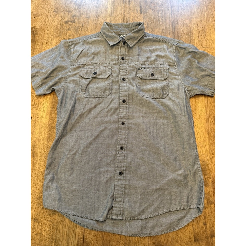 Zoo York Men's M Y2K Skater Grunge Gray Button-Up Point Collar Shirt